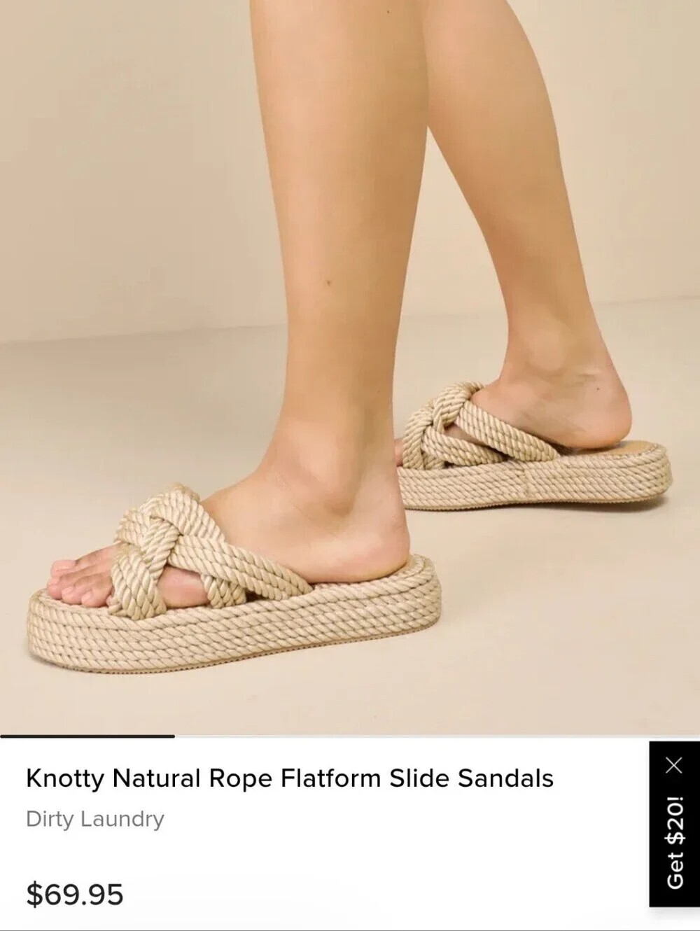 Dirty Laundry Knotty Rope Platform Slide Sandals Natural Size 9 NIB Coastal
